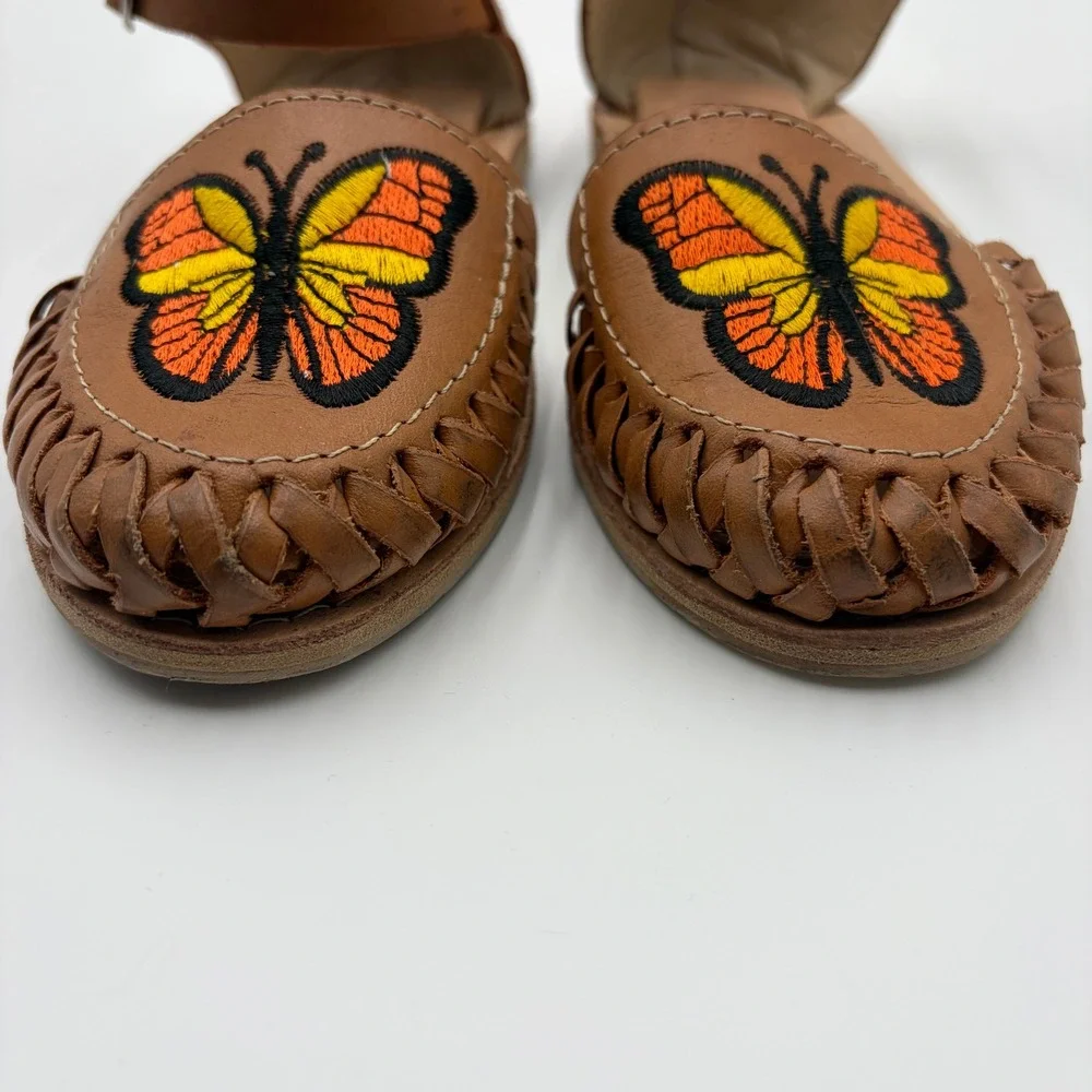 Cowboy Empire Kids Leather Butterfly Embroidered Huarache Sandals Tan Size 20
